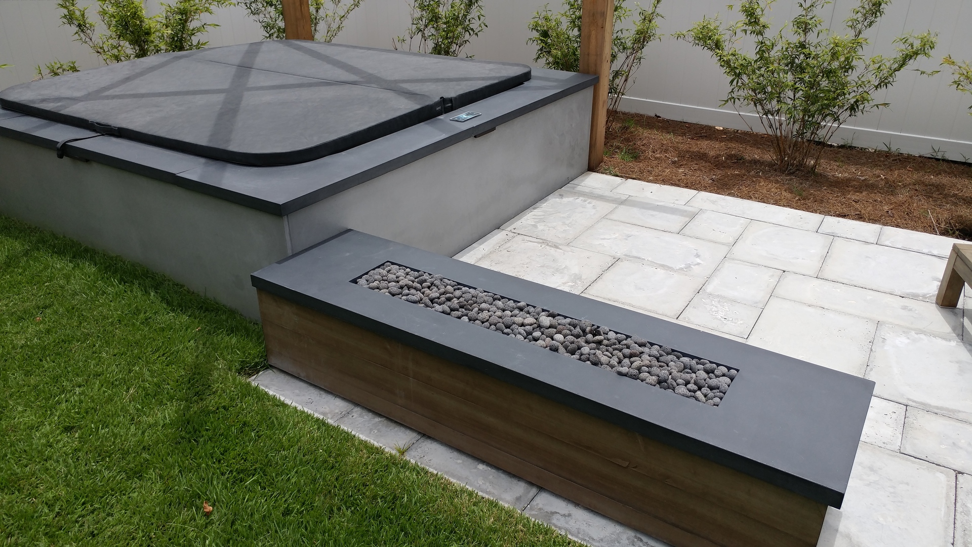 Concrete Wrapped Hot Tub with Linear Fire