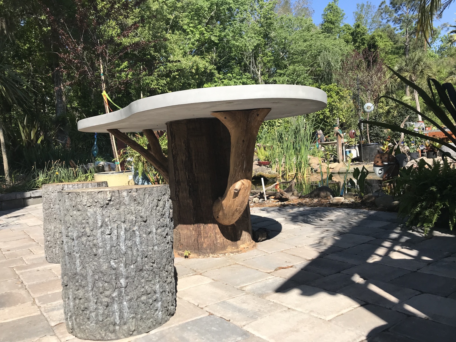 Concrete top on wood art base